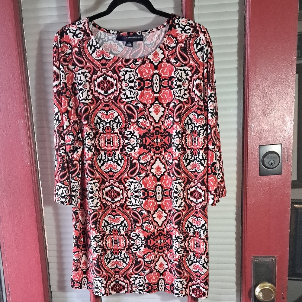 Denim 24/7 Red and Black Patterned Tunic